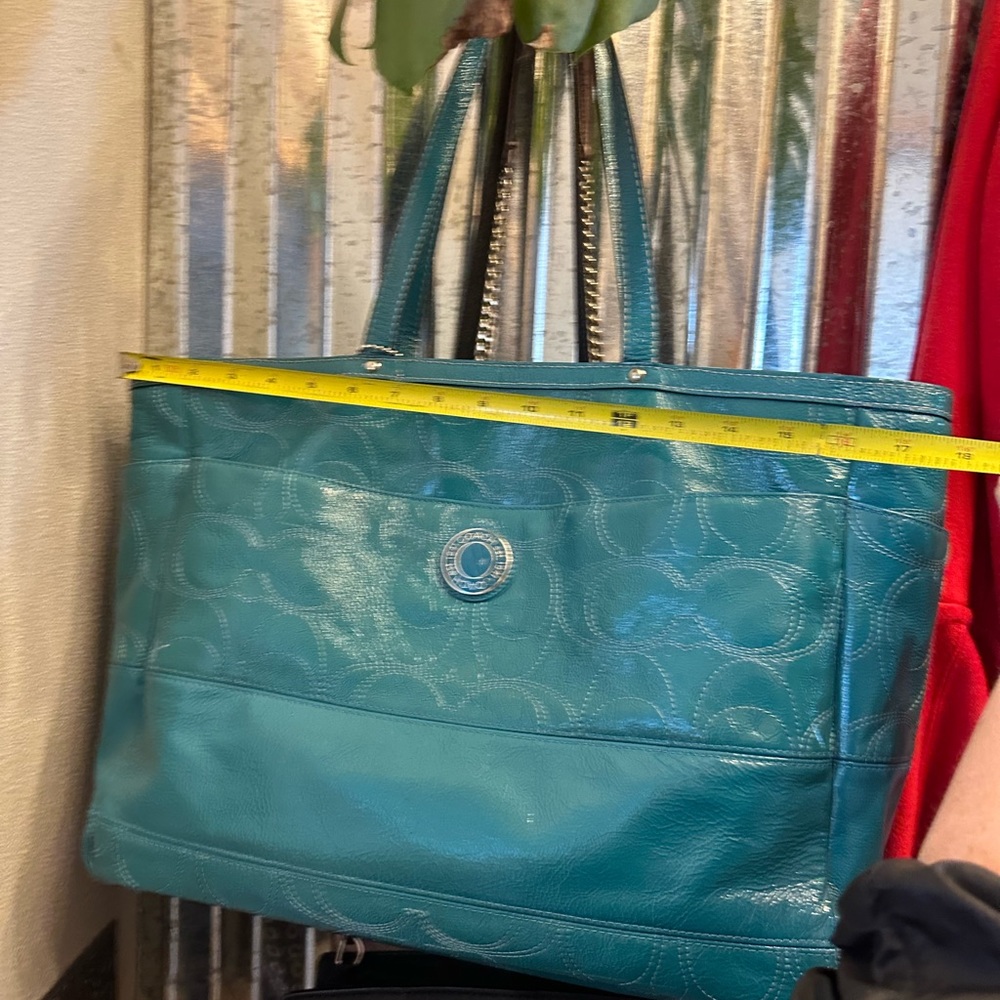 teal coach diaper tote bag